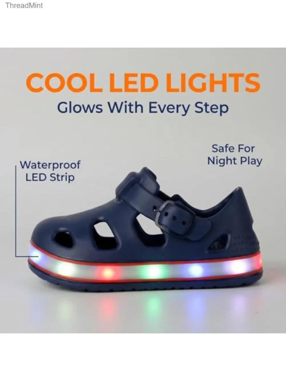 Toddler Light Up Sandals Adjustable Closed Toe EVA Non-Slip Quick-Dry Water